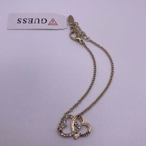 Guess Gold & Rhinestone Interlocking Hearts Bracelet